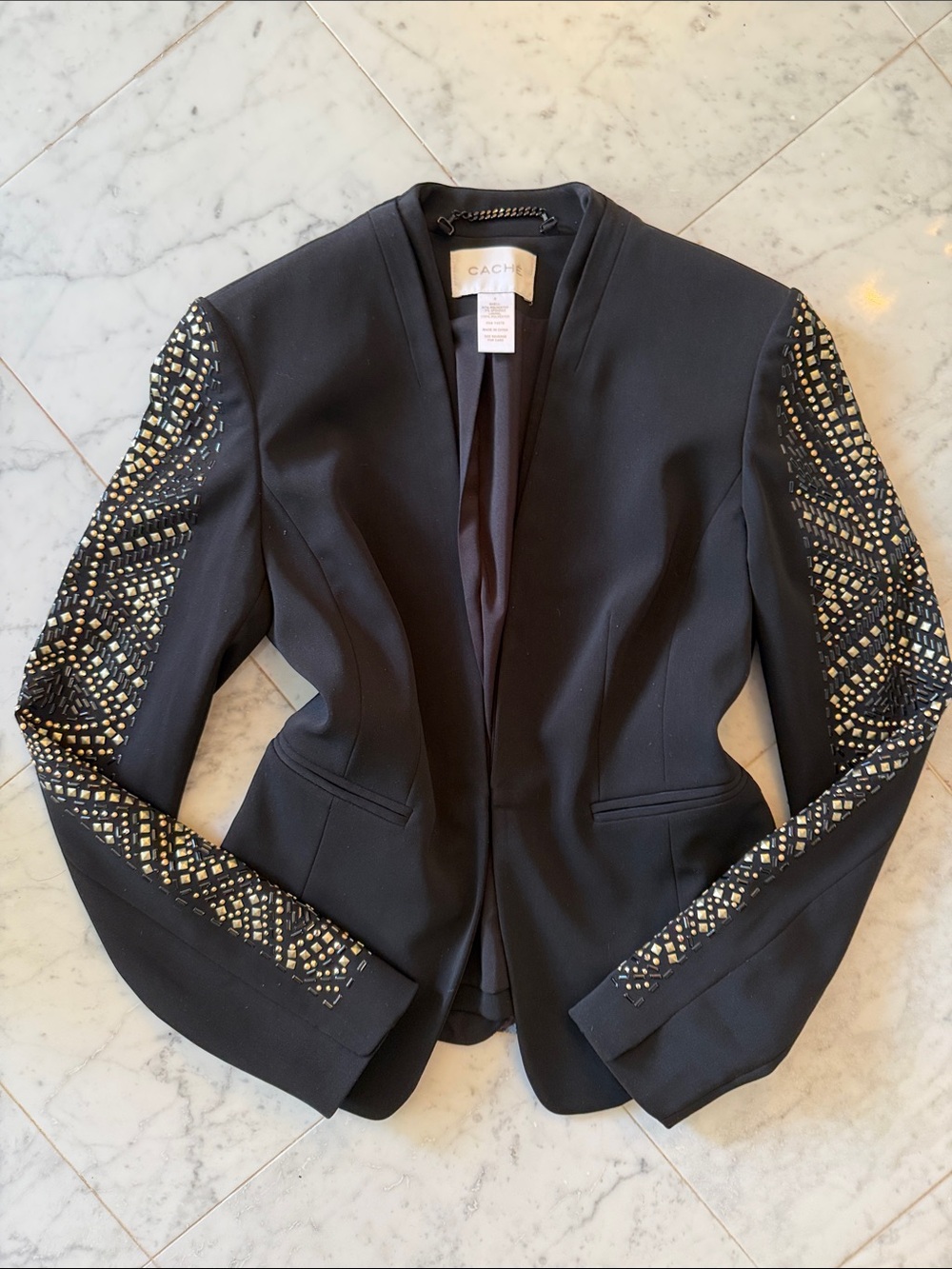 Caché Black/Gold Metal Studded Afterhours Party Evening Vintage Jacket